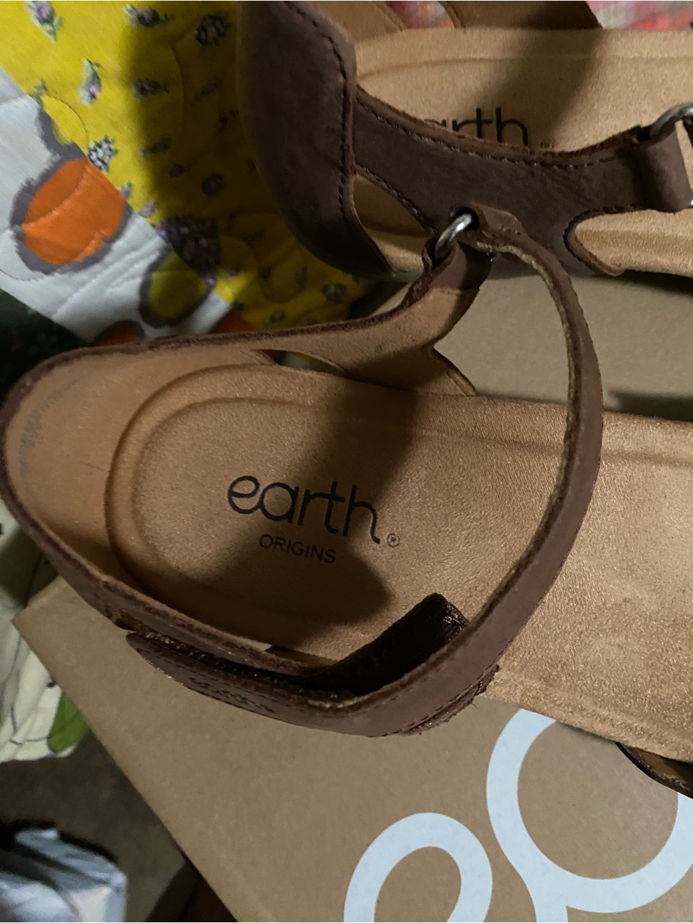 Earth Origins Brown Laser-Cut Ankle Strap Flats - Picture 4 of 7